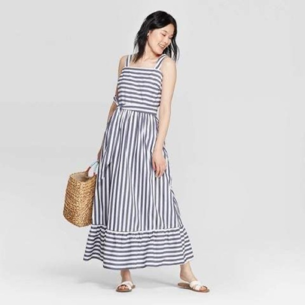 a new day Blue and White Striped Maxi Sundress
